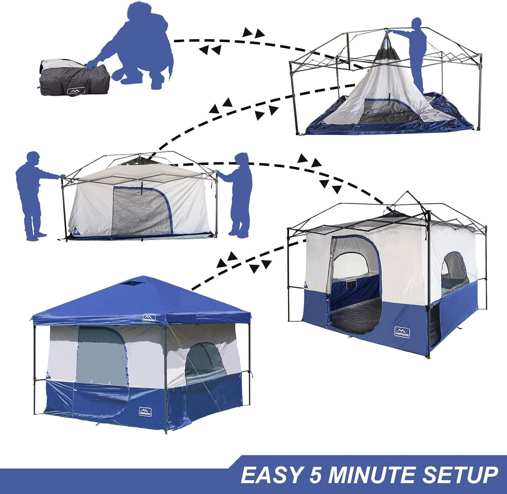 KAMPKEEPER Camping Inner Tent for Pop Up Canopy, Converts 10'x10' Straight Leg Canopy into Camping Tent–Fully Vented Roof(Top & Frame NOT Included) (Navy Blue, with Dog Hole)