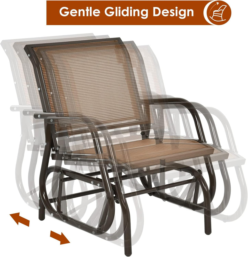 Giantex Swing Glider Chair W/Study Metal Frame Comfortable Patio Chair Love-Seat for Garden, Porch, Backyard, Poolside, Lawn Outdoor Rocking Chair (2, Brown)