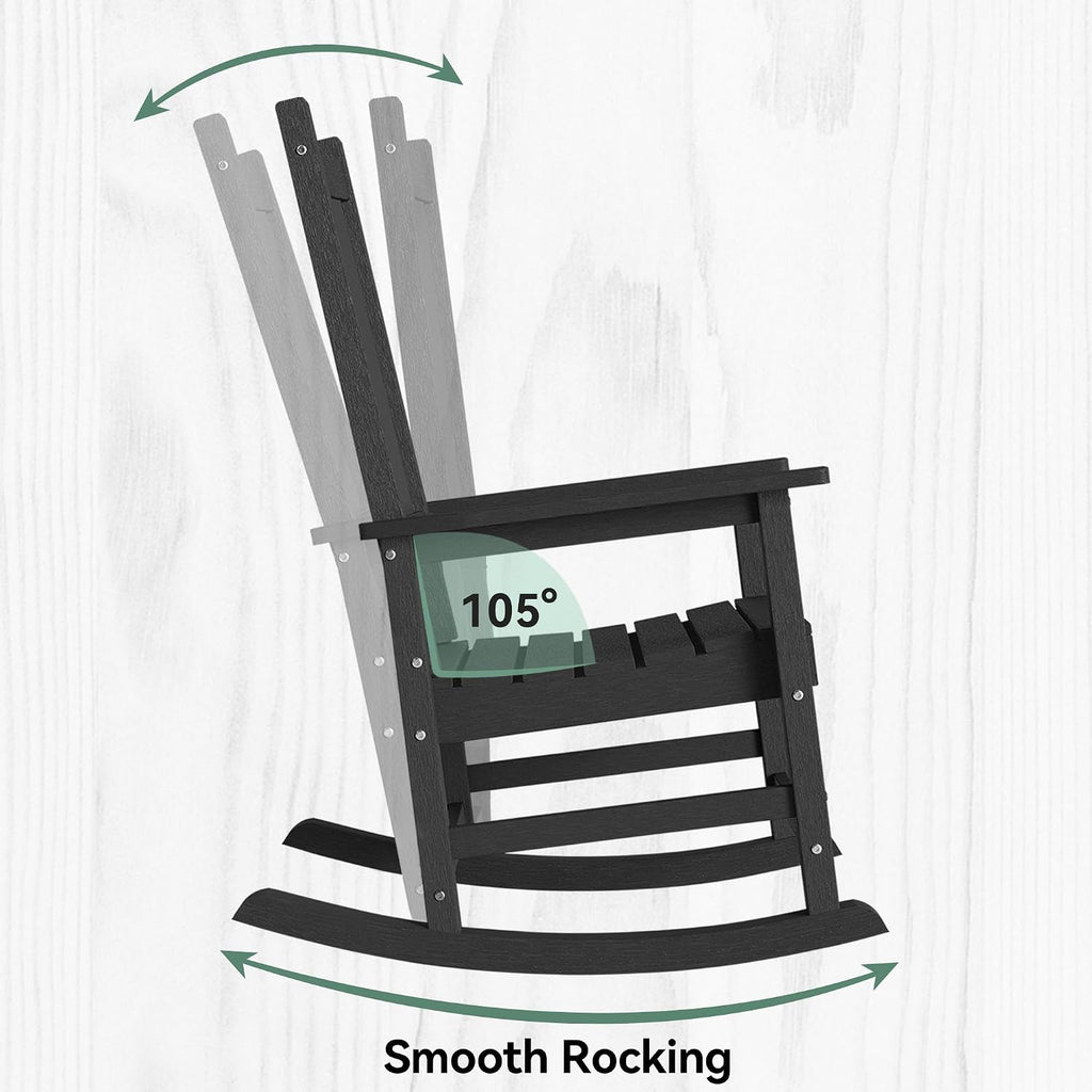 HDPE Outdoor Rocking Chair Set of 2, Oversized Rocking Chairs with Widened Seats & High Backs (2, Black)
