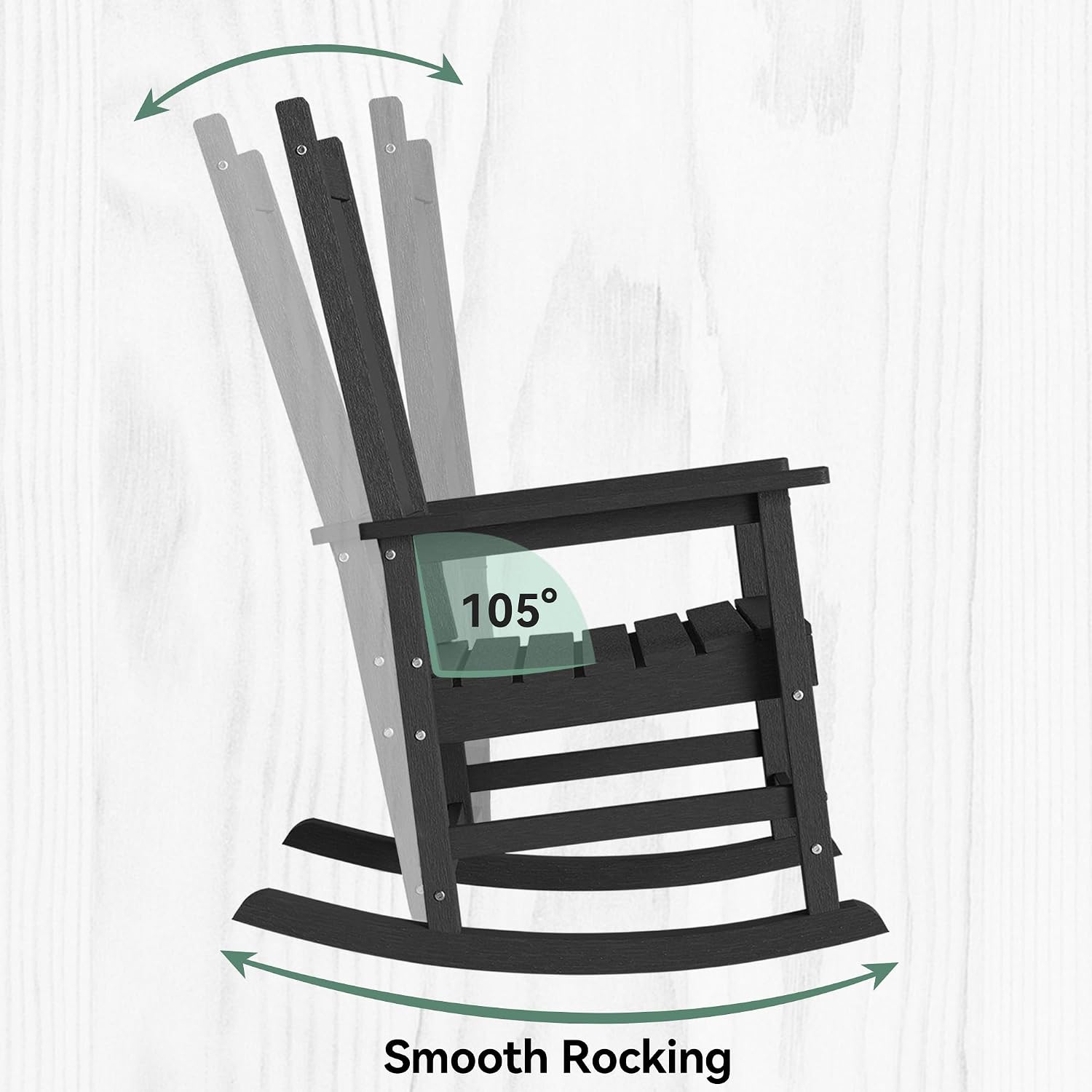 HDPE Outdoor Rocking Chair Set of 2, Oversized Rocking Chairs with Widened Seats & High Backs (2, Black)