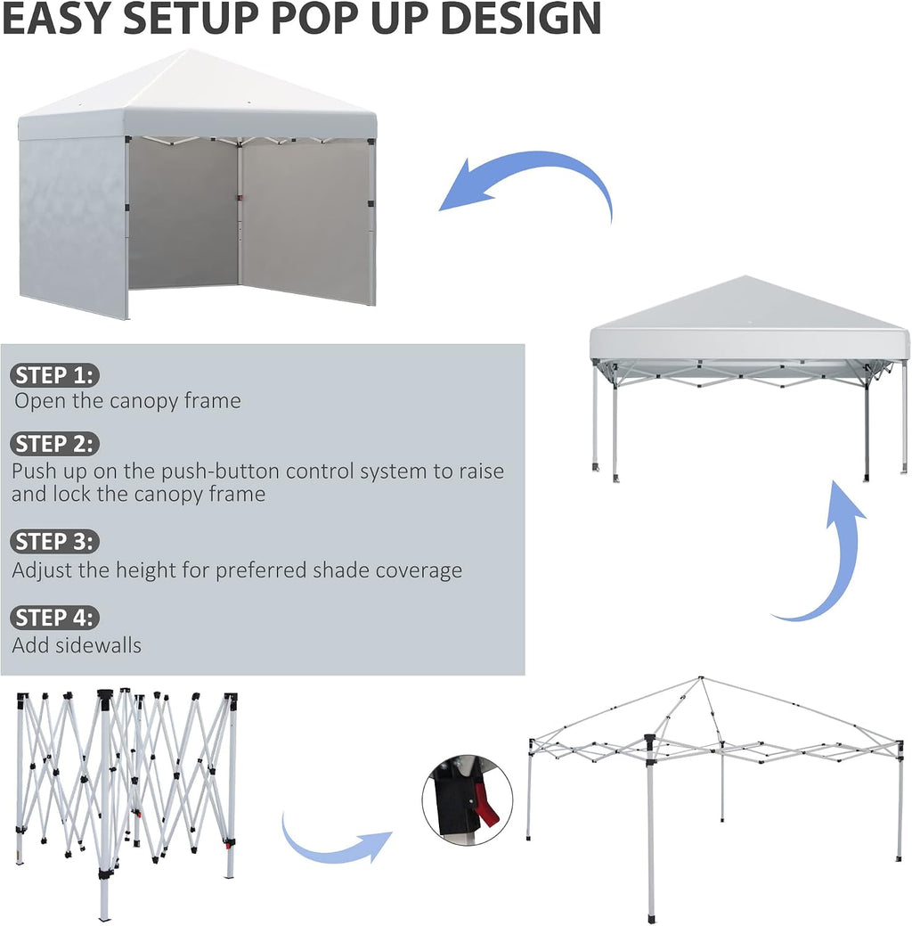 Outsunny 10' x 10' Pop Up Canopy Tent with 3 Sidewalls, Leg Weight Bags and Carry Bag, Height Adjustable, Instant Party Tent Event Shelter Gazebo for Garden, Patio, Cream