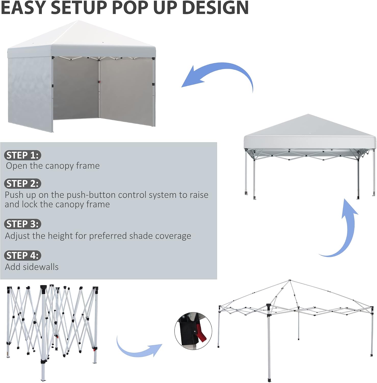 Outsunny 10' x 10' Pop Up Canopy Tent with 3 Sidewalls, Leg Weight Bags and Carry Bag, Height Adjustable, Instant Party Tent Event Shelter Gazebo for Garden, Patio, Cream