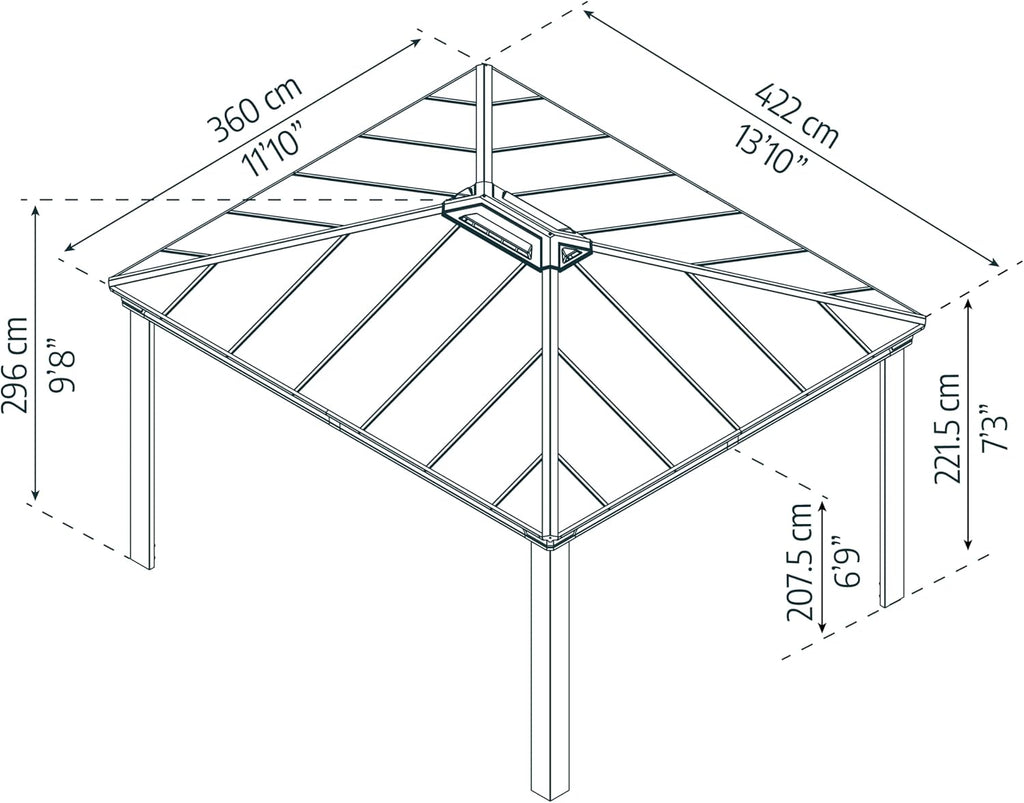 Palram - Canopia Dallas 4300 14x12 Gazebo, Outdoor Patio Canopy with Gray Aluminum Metal Frame, Polycarbonate Roof Panels, UV Protection, Rain Gutters, Vents, Year-Round Use, Easy DIY Outdoor Canopy
