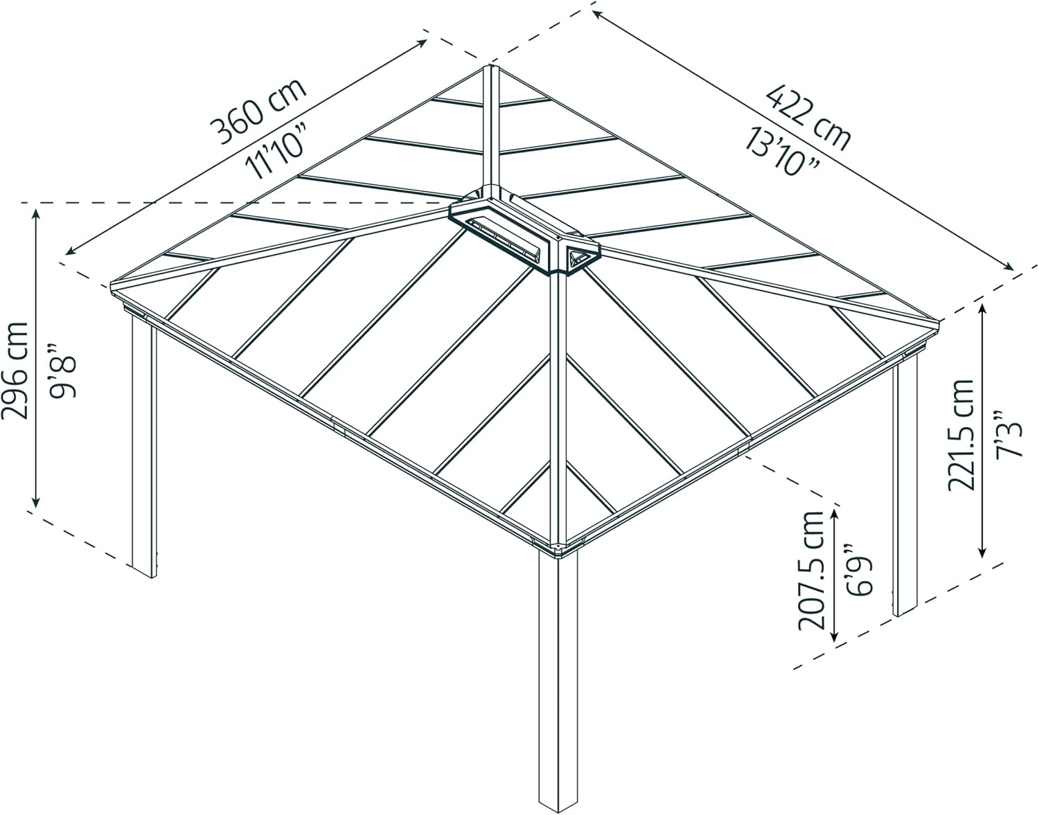 Palram - Canopia Dallas 4300 14x12 Gazebo, Outdoor Patio Canopy with Gray Aluminum Metal Frame, Polycarbonate Roof Panels, UV Protection, Rain Gutters, Vents, Year-Round Use, Easy DIY Outdoor Canopy