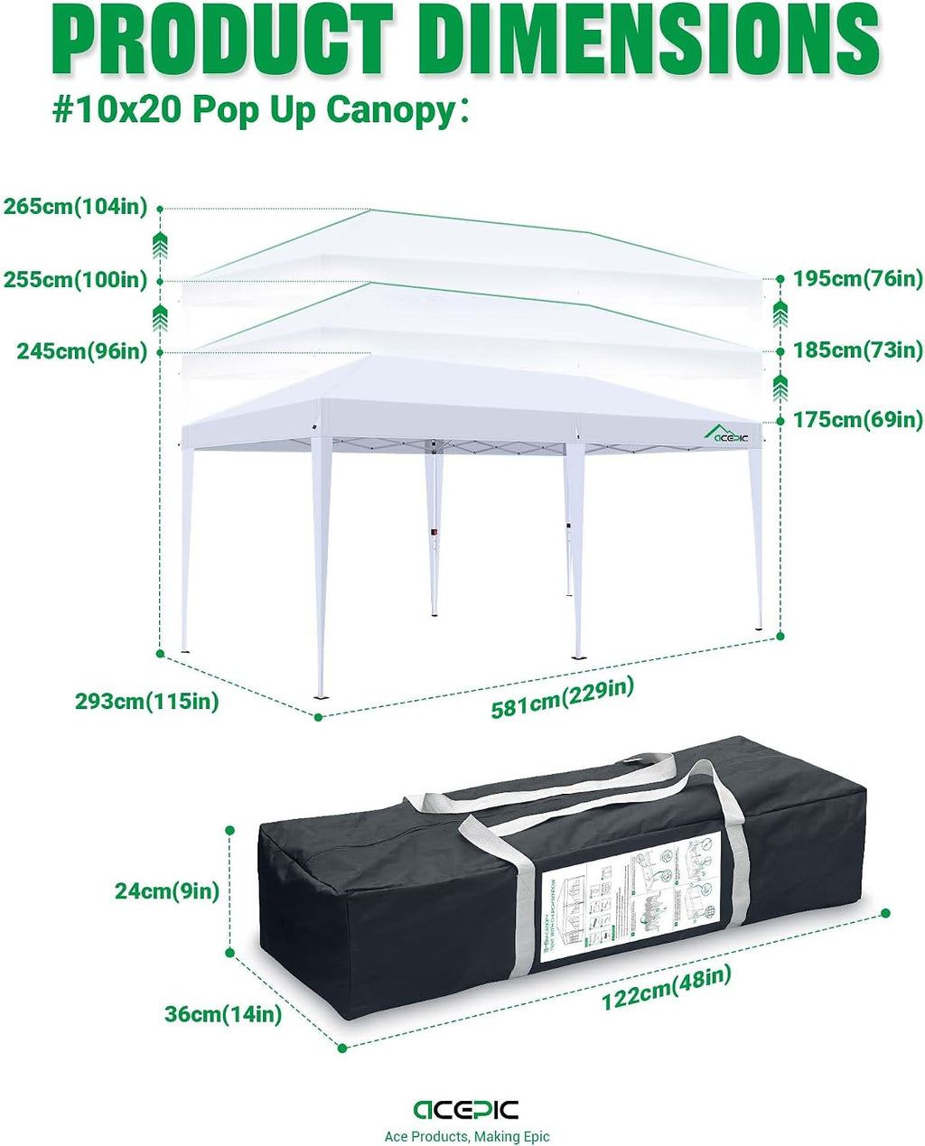 Acepic 10x20 Pop Up Canopy Tent with 6 Removable Sidewalls, 2 Central Lock Easy Set-up Outdoor Party Tent, Commercial Grade Waterproof Party Gazebo with Church Windows, White