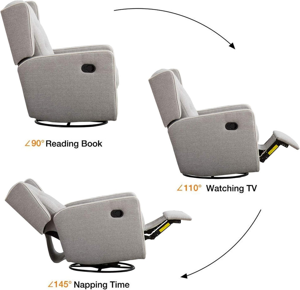 CANMOV Swivel Rocker Recliner Chair, Nursery Glider Chair, Nursery Rocking Chairs, Manual Reclining Chair, Grey