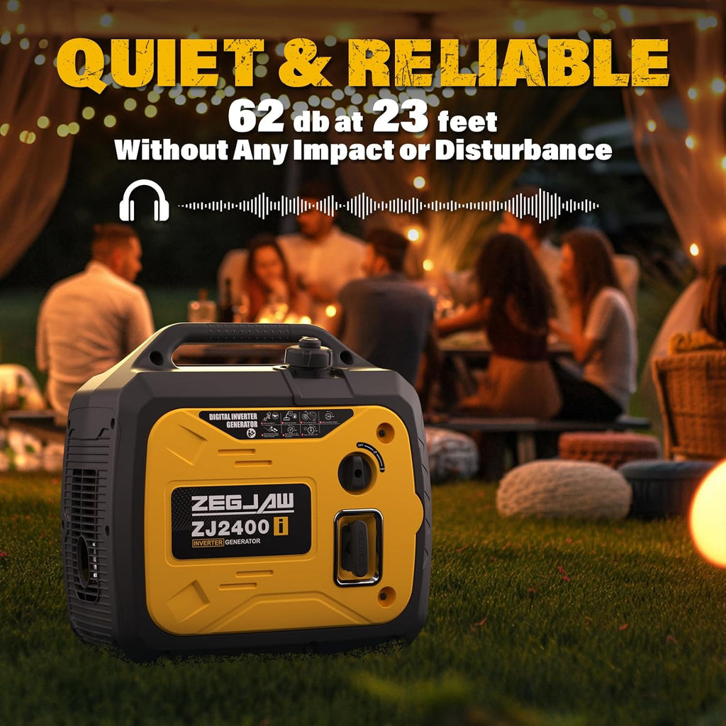 ZEGJAW 2400-Watt Portable Inverter Generator, EPA Compliant, CO-Sensor, Eco-Mode Feature, Lightweight & Quiet Gas Powered Generators for Home Use