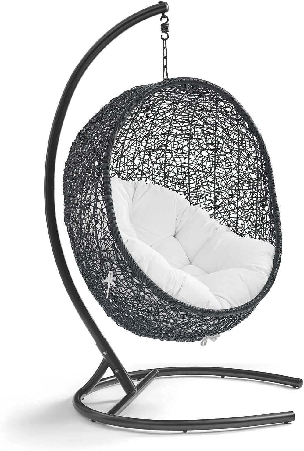 Modway Encase Wicker Rattan Outdoor Patio Porch Lounge Egg Swing Chair with Stand in White
