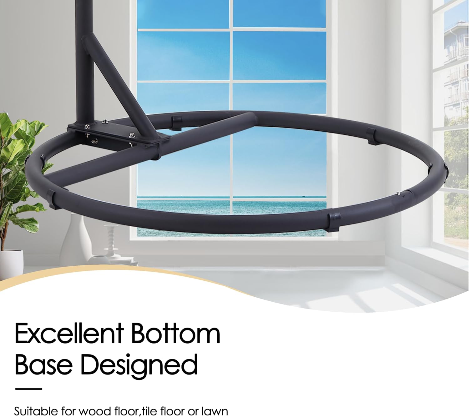 Solid O-Type Swing Hanging Stand, Hammock Chair Stand, Stand 360 Degree Rotation Porch Swing Frame with Carabiner(Only Frame)(Black)