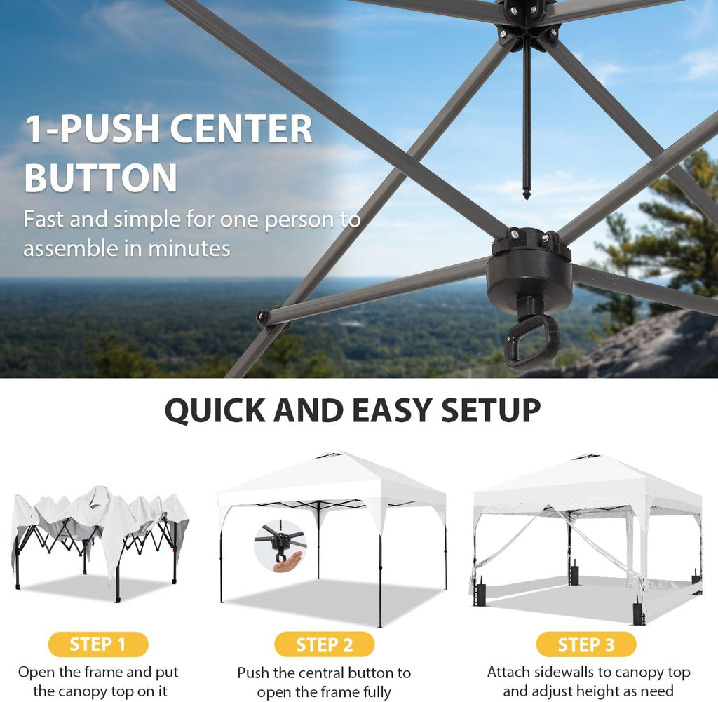 8x8 FT 1-Button Push Pop Up Canopy with 4 Clear PVC Sidewalls, Sandbags, Instant Canopy Tent for Outdoor Events