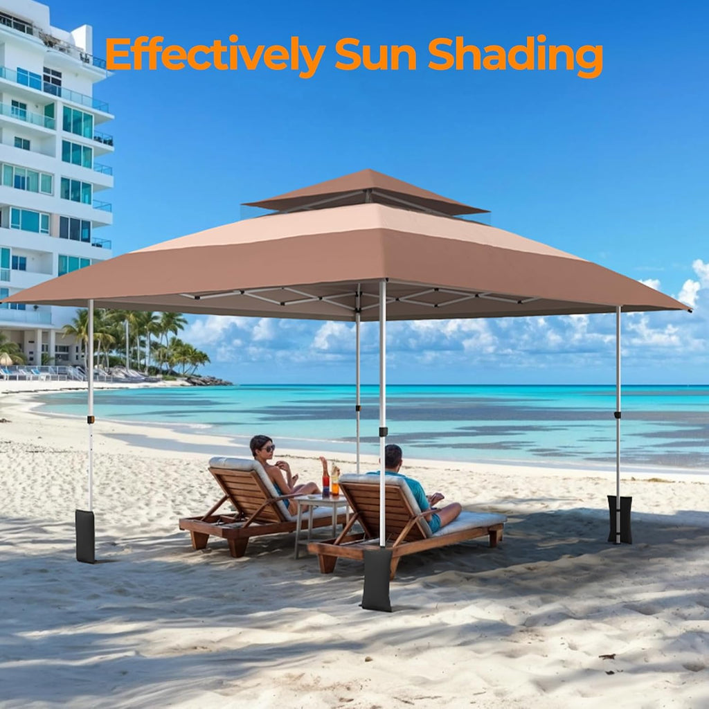 11x11 Pop Up Gazebo Outdoor Canopy Shelter with 4 Sandbags, Instant Patio Gazebo Sun Shade Canopy Tent, Double Tiers & Mesh Netting for Lawn, Garden, Backyard & Deck, Coffee