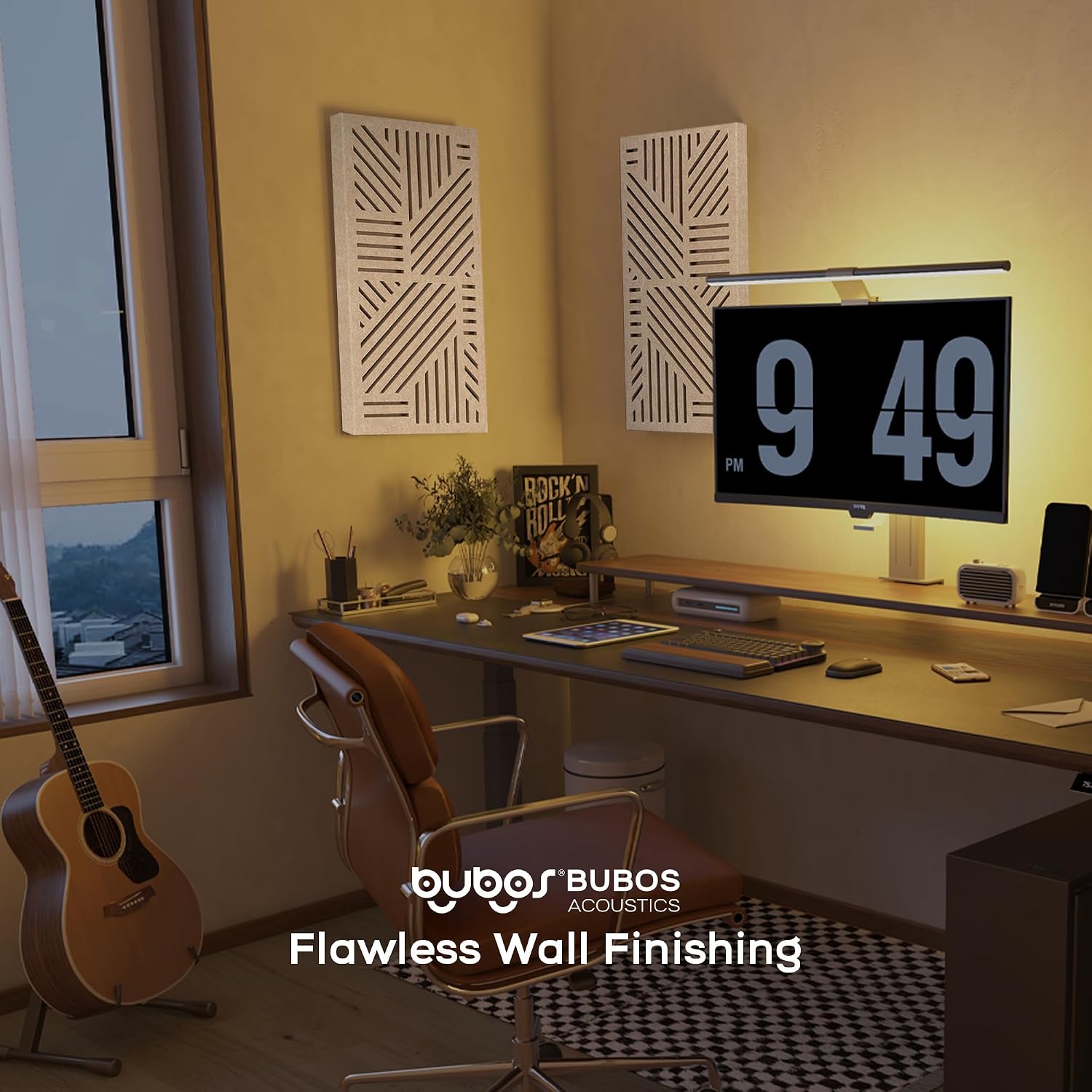 BUBOS 4 Pack Acoustic Wall Panels - Professional Self-Adhesive Sound Absorbing Slotted Cavity Panels for Enhanced Audio Clarity - High-Density Soundproofing for Home Office, Studio, Gaming & Gym-Brown