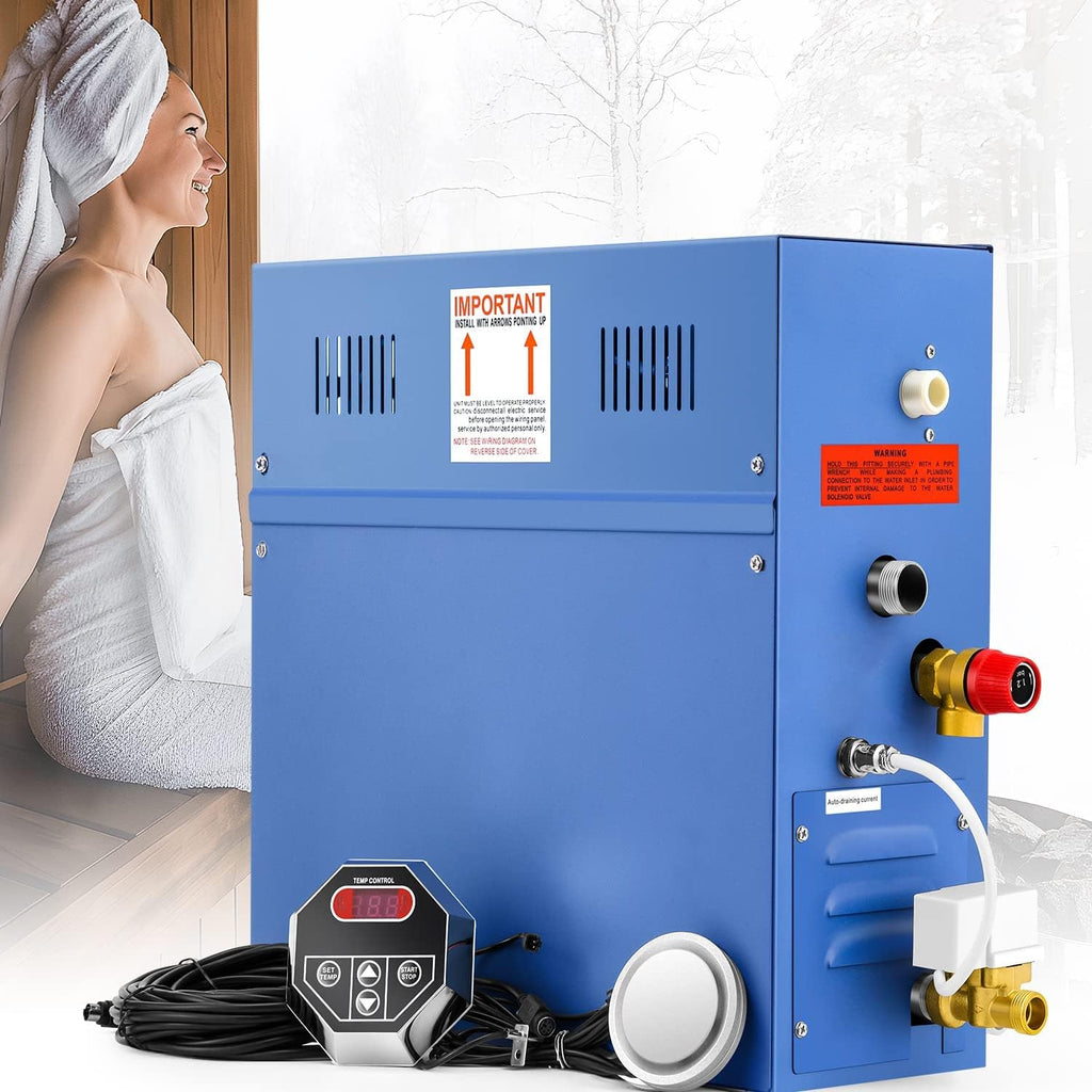 Steam Shower Generator Kit 6KW for Bath Sauna SPA, Self-draining System, Aromatherapy Steam Head, LED Waterproof Controller 77-131℉ For Home Commercial Use