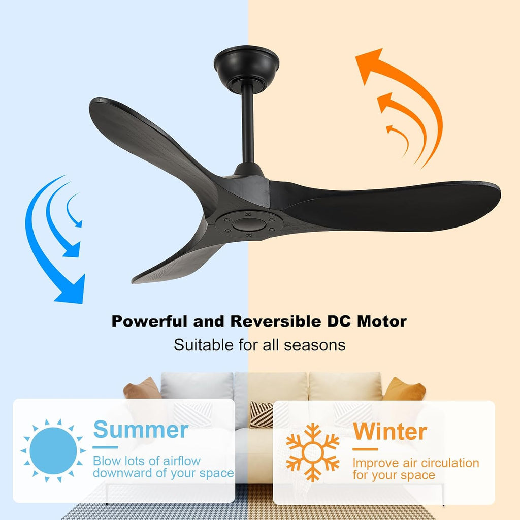 42'' Ceiling Fan no Light,Outdoor Ceiling Fan with Remote Control,3 Solid Wood Blades with Large Airflow for Bedroom,Living Room,Garage(black)