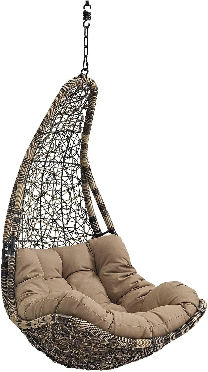 Modway Abate Wicker Rattan Outdoor Patio Porch Lounge Swing Chair Set with Stand in Black Mocha