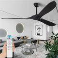 72' Ceiling Fans without Lights, Solid Wood Ceiling Fan No Light with Remote Control Smart and Unique Modern Fan with 3 Blades, DC Motor Indoor Outdoor for Farmhouse and Gazebo, Matte Black