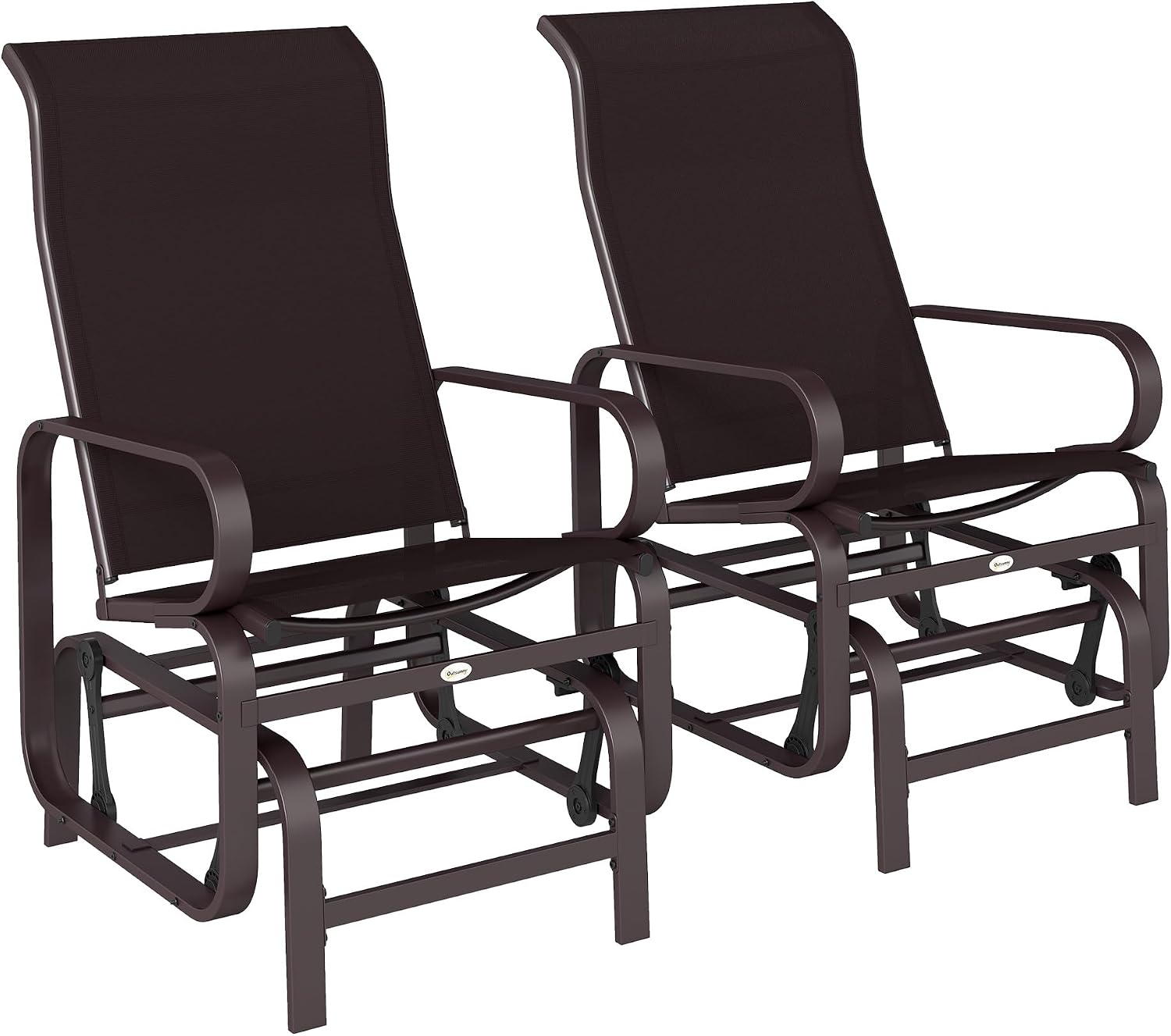 Outsunny Outdoor Glider Chair Set of 2, Gliders for Outside Patio with Smooth Gliding Mechanism and Lightweight Construction for Backyard, Brown