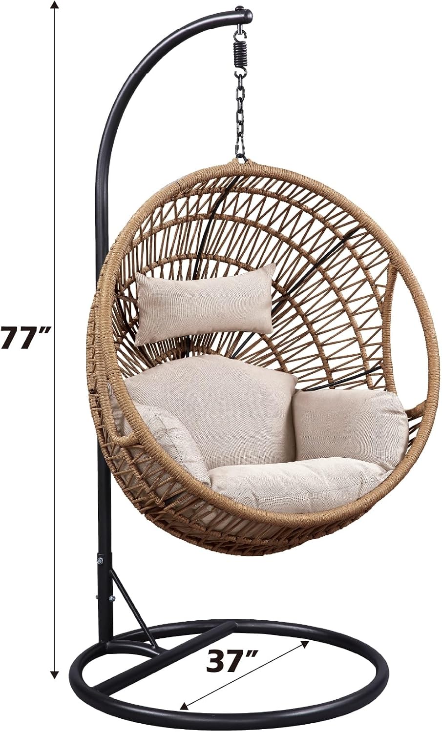 ACME Vasant Outdoor Patio Hanging Chair/Stand in Beige Fabric and Rope