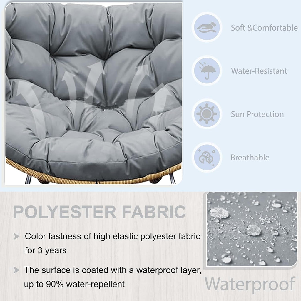 Outdoor Rocking Chair Cushion – Waterproof Wicker Egg Chair Replacement Pad, Thick Papasan Seat Cushion with Ties for Indoor & Outdoor Patio, Porch, Balcony, or Garden (Light Gray)