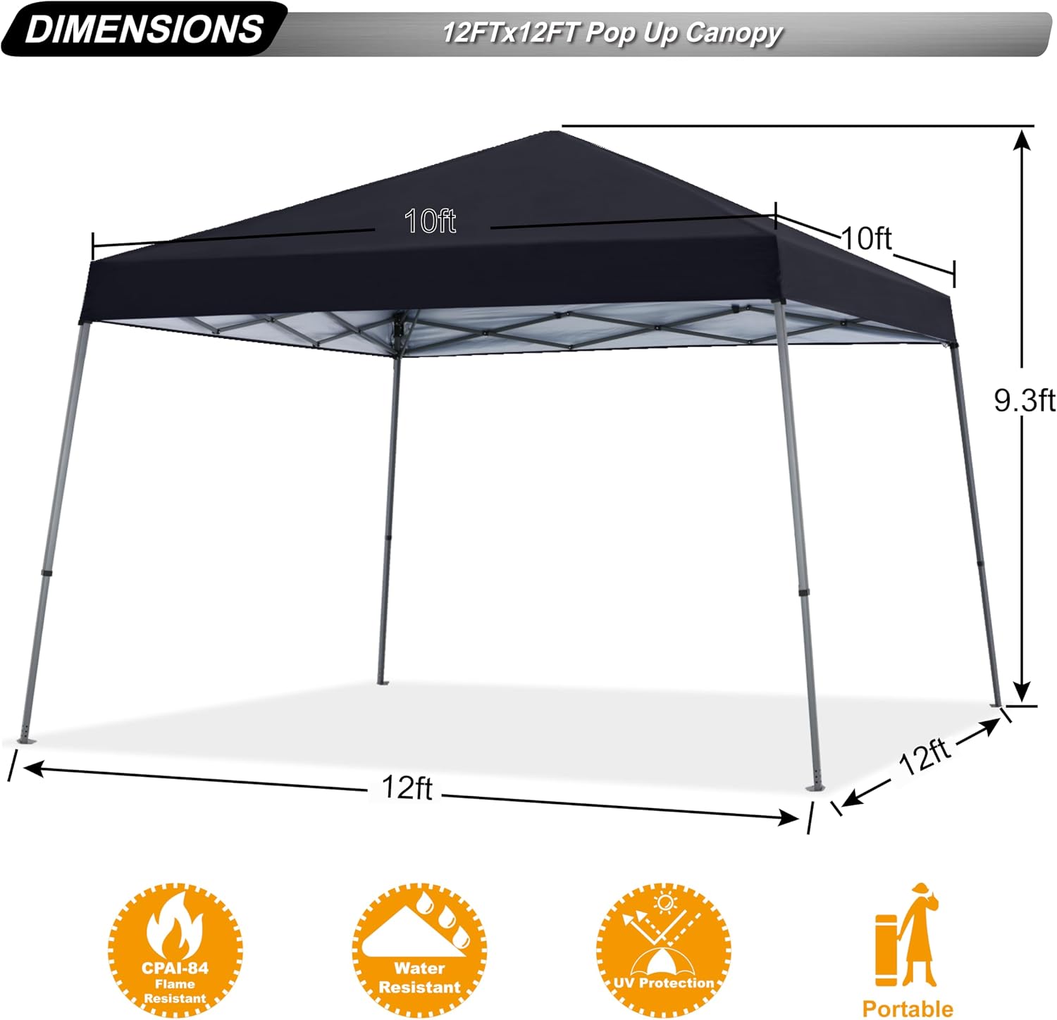 ABCCANOPY Stable Pop up Outdoor Canopy Tent 12 x 12 ft Base / 10 x 10 ft Top, Black
