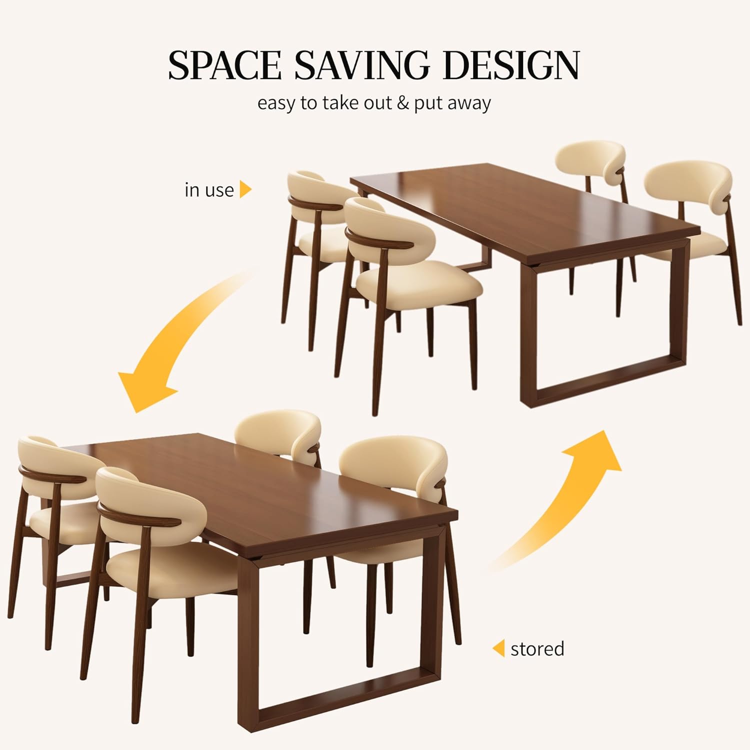 Kitchen Dining Chairs Set of 2 Modern Upholstered Leather Farmhouse Dining Room Chair with Metal Legs, Walnut/Beige