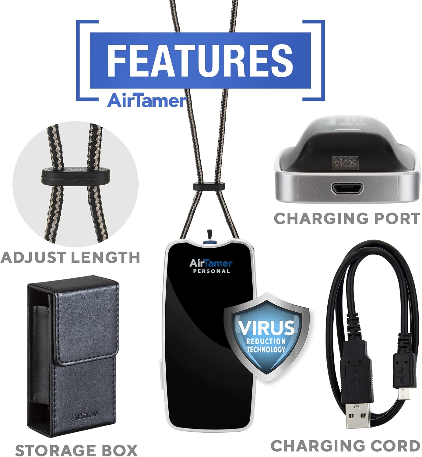 Personal Air Purifier Wearable Necklace - Portable Ionizer for Travel, Office & Pollution Protection – Silent, Filterless, USB Rechargeable Air Cleaner