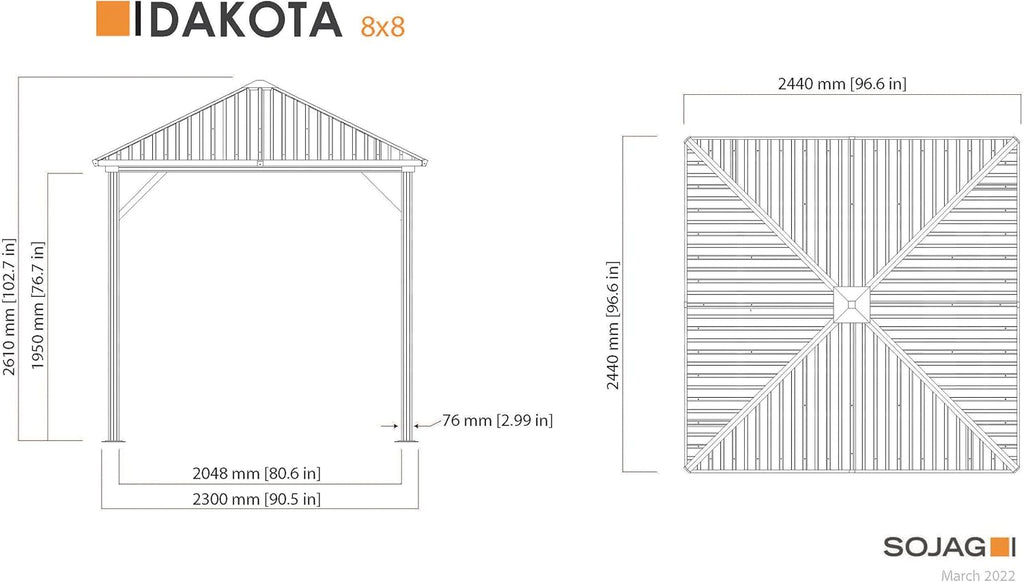 Sojag Outdoor 8' x 8' Dakota Hardtop Gazebo Outdoor Sun Shelter