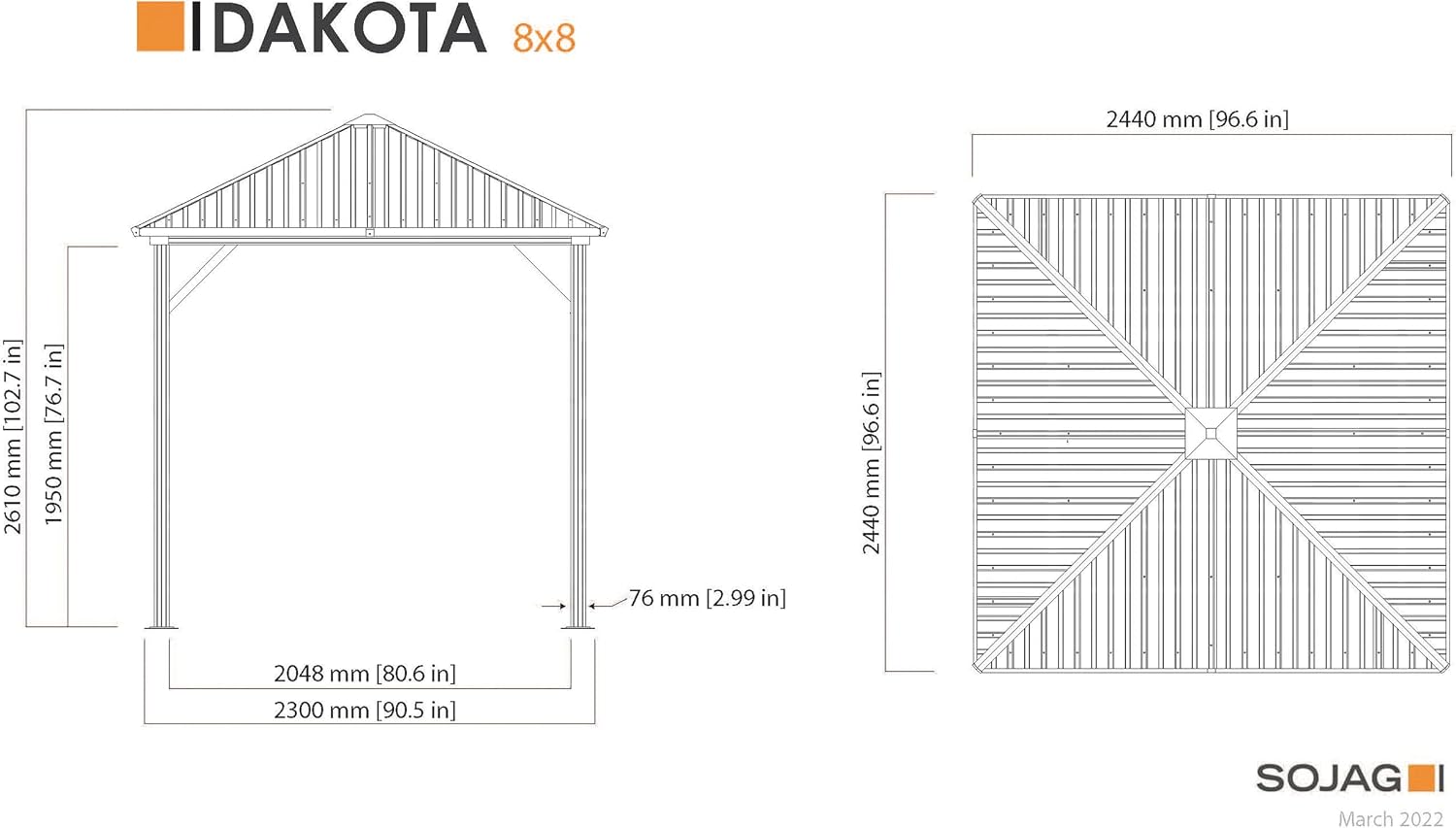 Sojag Outdoor 8' x 8' Dakota Hardtop Gazebo Outdoor Sun Shelter