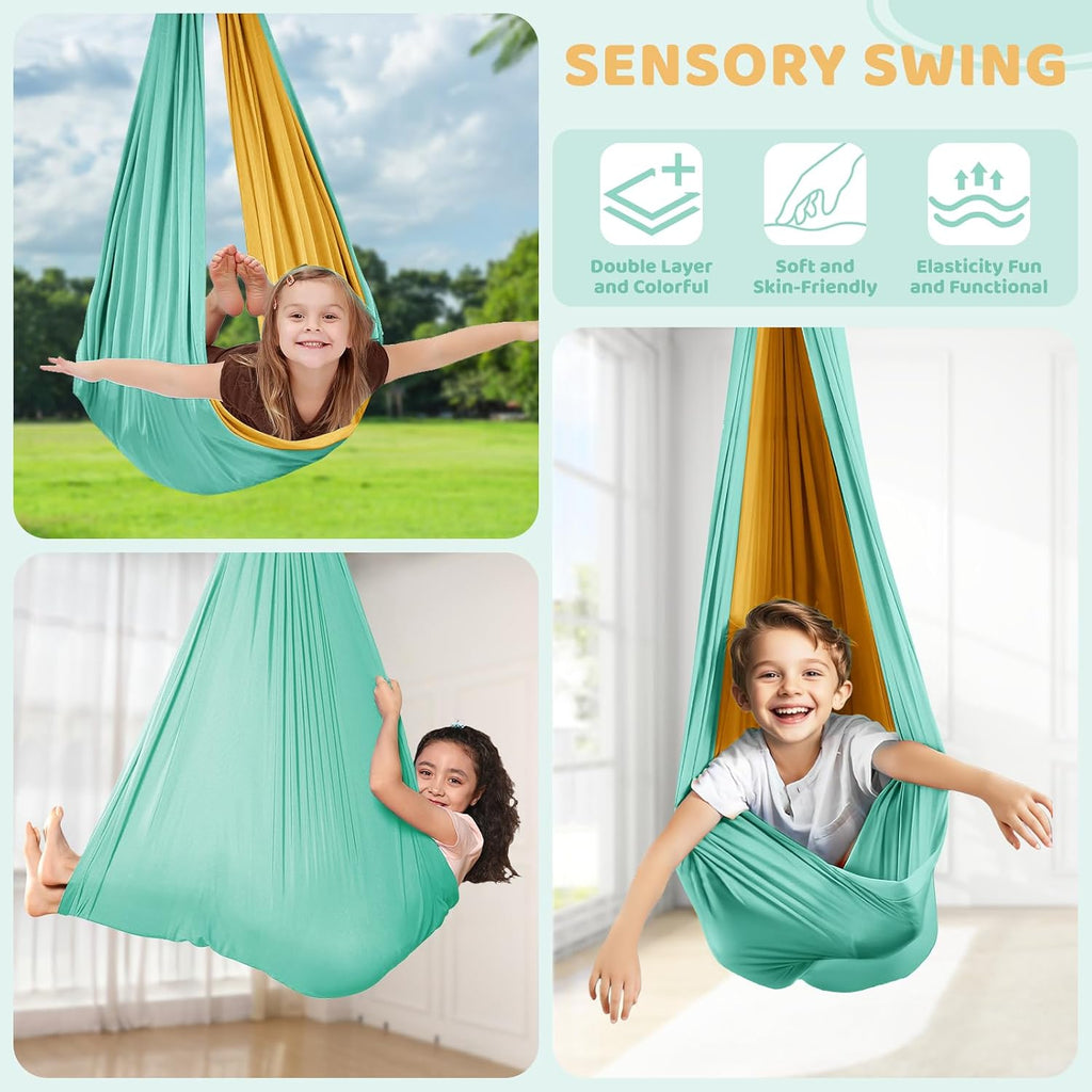 Swing Stand Frame with Sensory Pod Swings and Chair, Sensory Swing Set, X-Shaped Swing Frame, Heavy-Duty Metal Hammock Chair Stand for for Adults Indoor and Outdoor 330LBS(Mint Green)