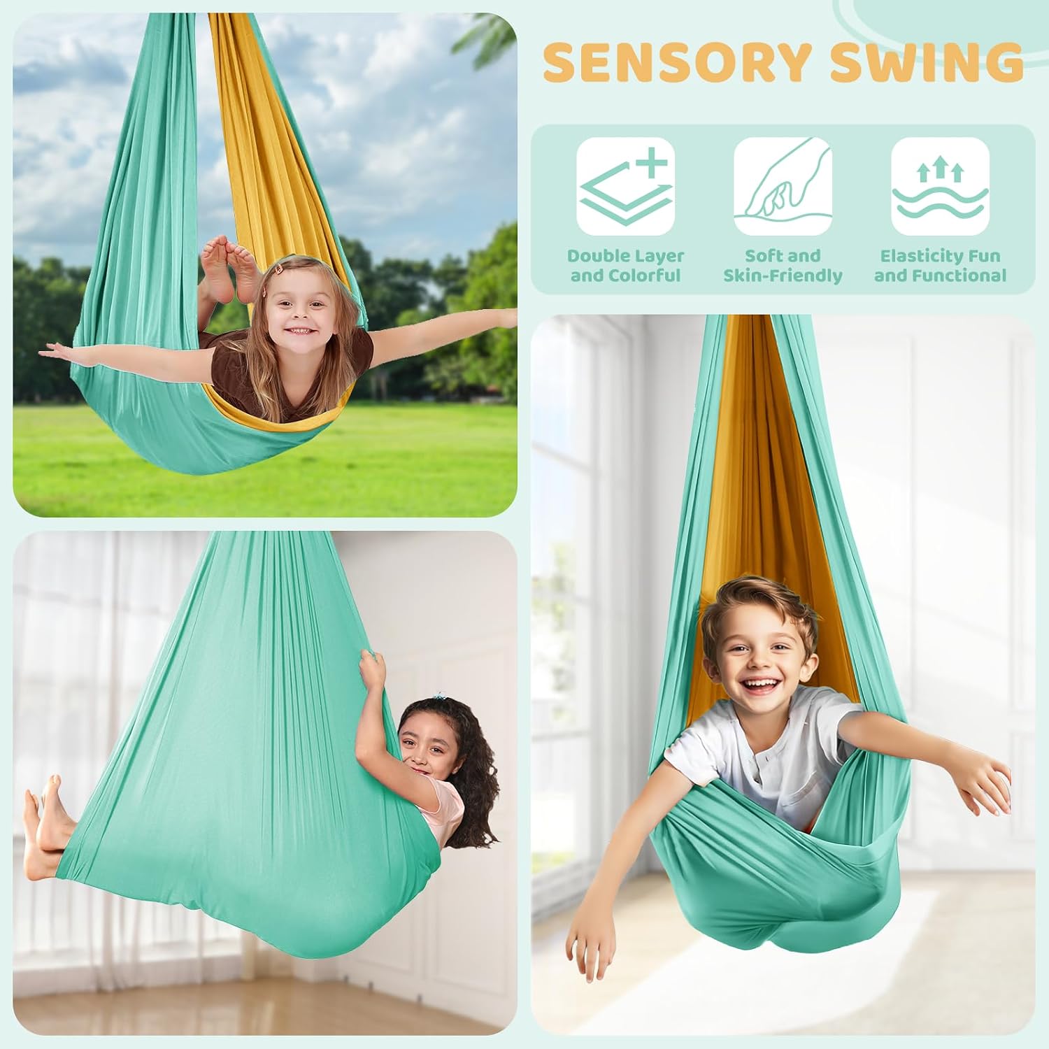 Swing Stand Frame with Sensory Pod Swings and Chair, Sensory Swing Set, X-Shaped Swing Frame, Heavy-Duty Metal Hammock Chair Stand for for Adults Indoor and Outdoor 330LBS(Mint Green)