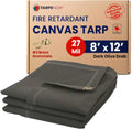 Tarps Now 8x12 Ft Fire Retardant Canvas Tarp with Brass Grommets - 27 Mil Industrial Grade Heavy Duty Tarp for Camping, Construction, Residential, and Agriculture - 16oz, Olive Drab