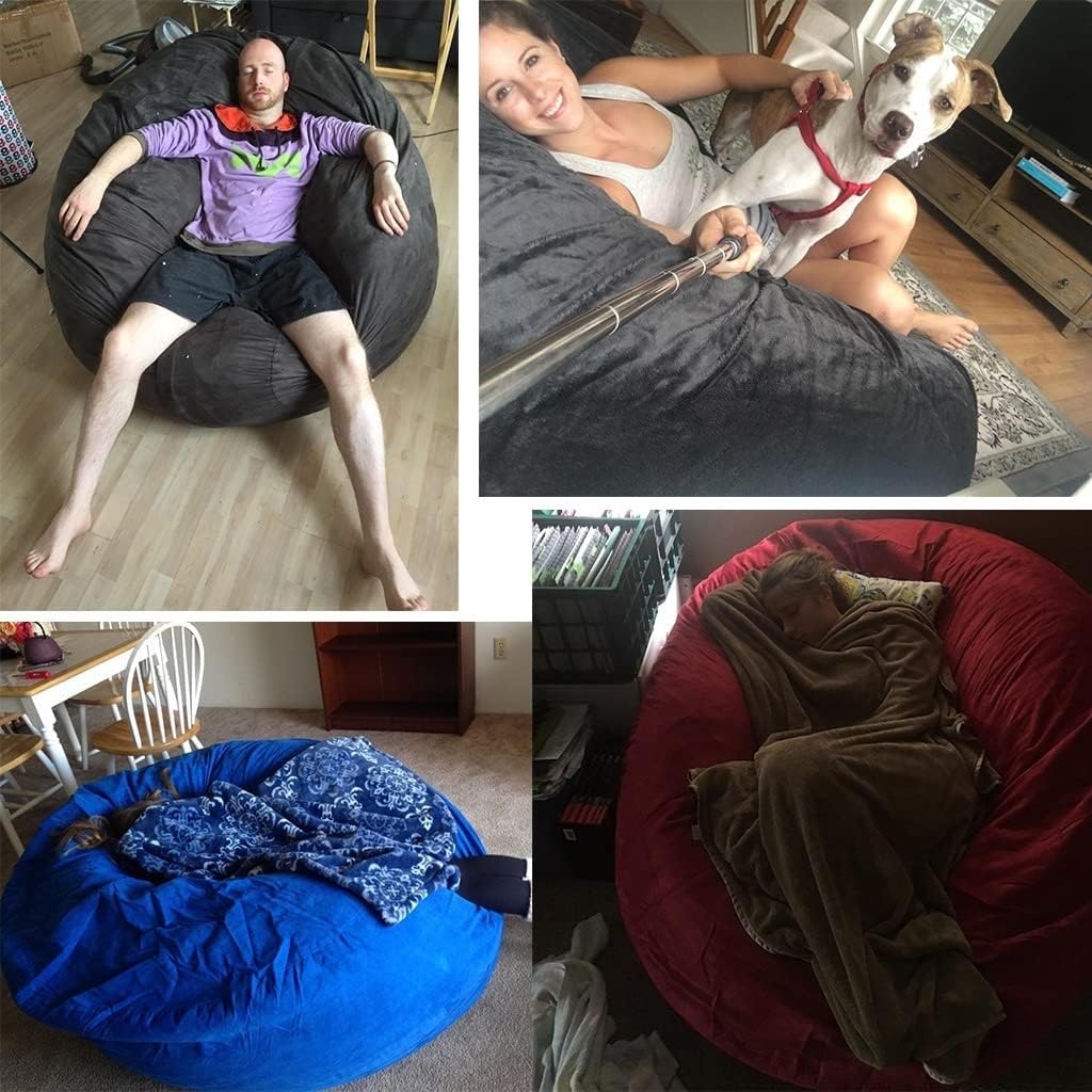 Bean Bag Chair, 7ft Giant Fur Bean Bag Sofa Chair Living Room Furniture XL Memory Foam Stuffed Lounger Chairs for Kids, Adults, Couples (Only Cover, No Filler) (Color : Blue, Size : 7ft)