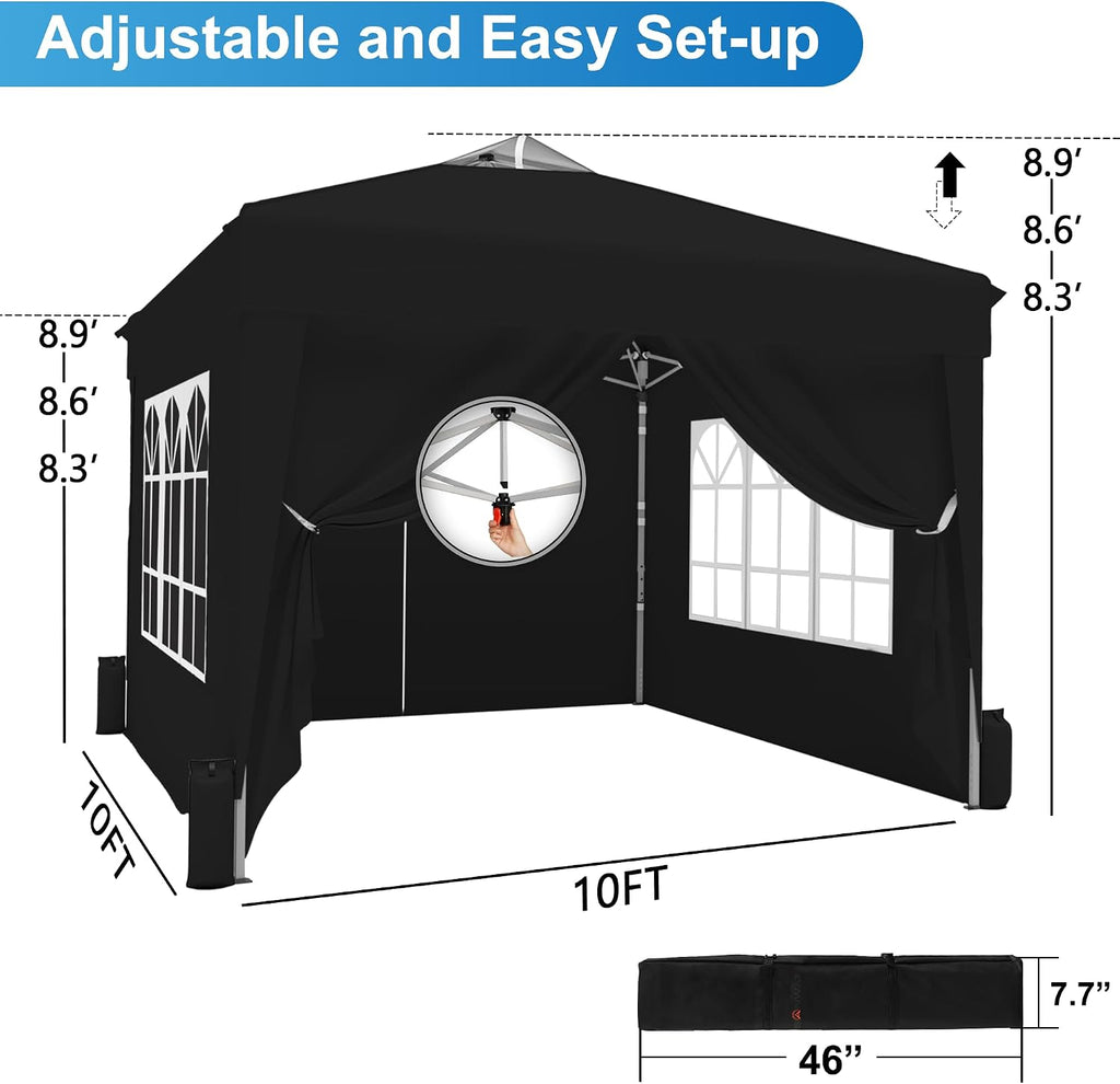 SANWAY 10x10 Pop Up Canopy Tent with Sidewalls x 4 – Easy Setup Canopy Tent, Waterproof, UV-Resistant, Portable with Carry Bag for Outdoor Events, Camping, and Backyard Parties – Black
