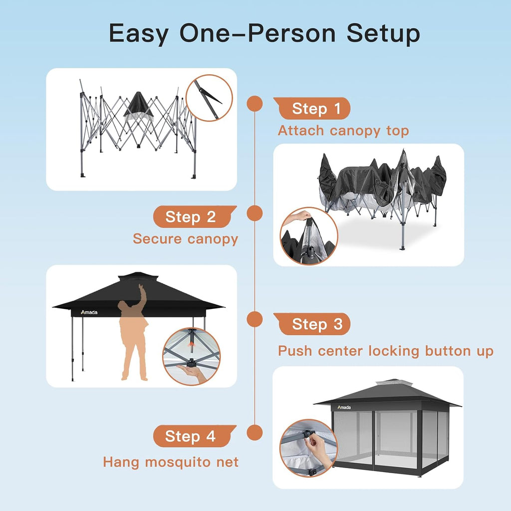 Amada 13x13 Pop Up Gazebo for Backyard & Patio Furniture,Gazebos on Clearance with Wheeled STO-N-Go Cover Bag,Carpa Pop Up Tent Party Tent and Shelter with Mosquito Netting for Lawn,Garden,Deck,Grey