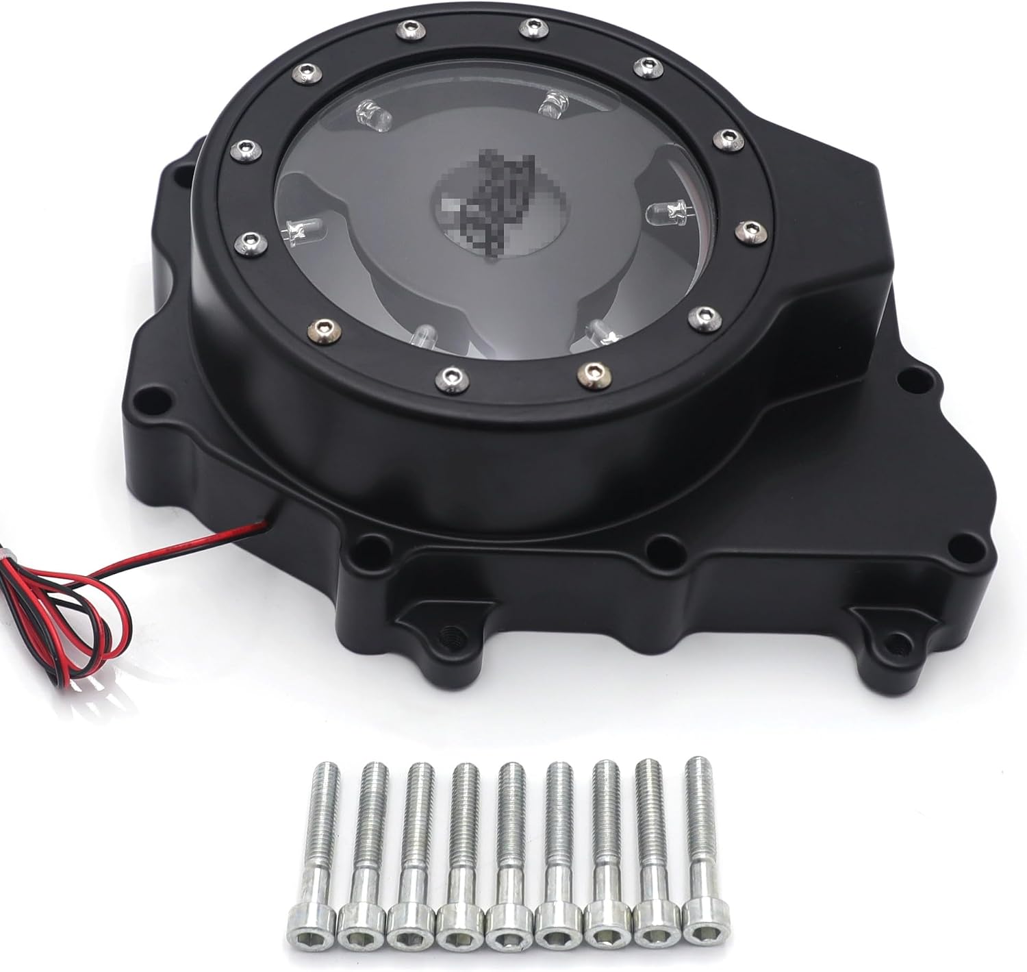 SKULL PIVOT- Red Led Black 'R6' Stator Engine Cover With Gasket See Through Generator Cover Compatible with Yamah 2003-2006 YZF-R6 2006 YZF-R6S Motorcycle Bike