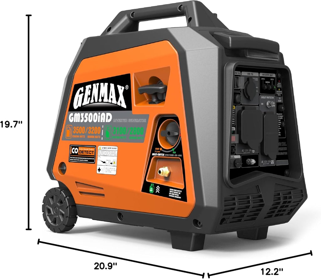 GENMAX Portable Generator, 3500W Super Quiet Gas or Propane Powered Engine with Parallel Capability, Manual start，Ideal for Camping Travel Outdoor.EPA Compliant