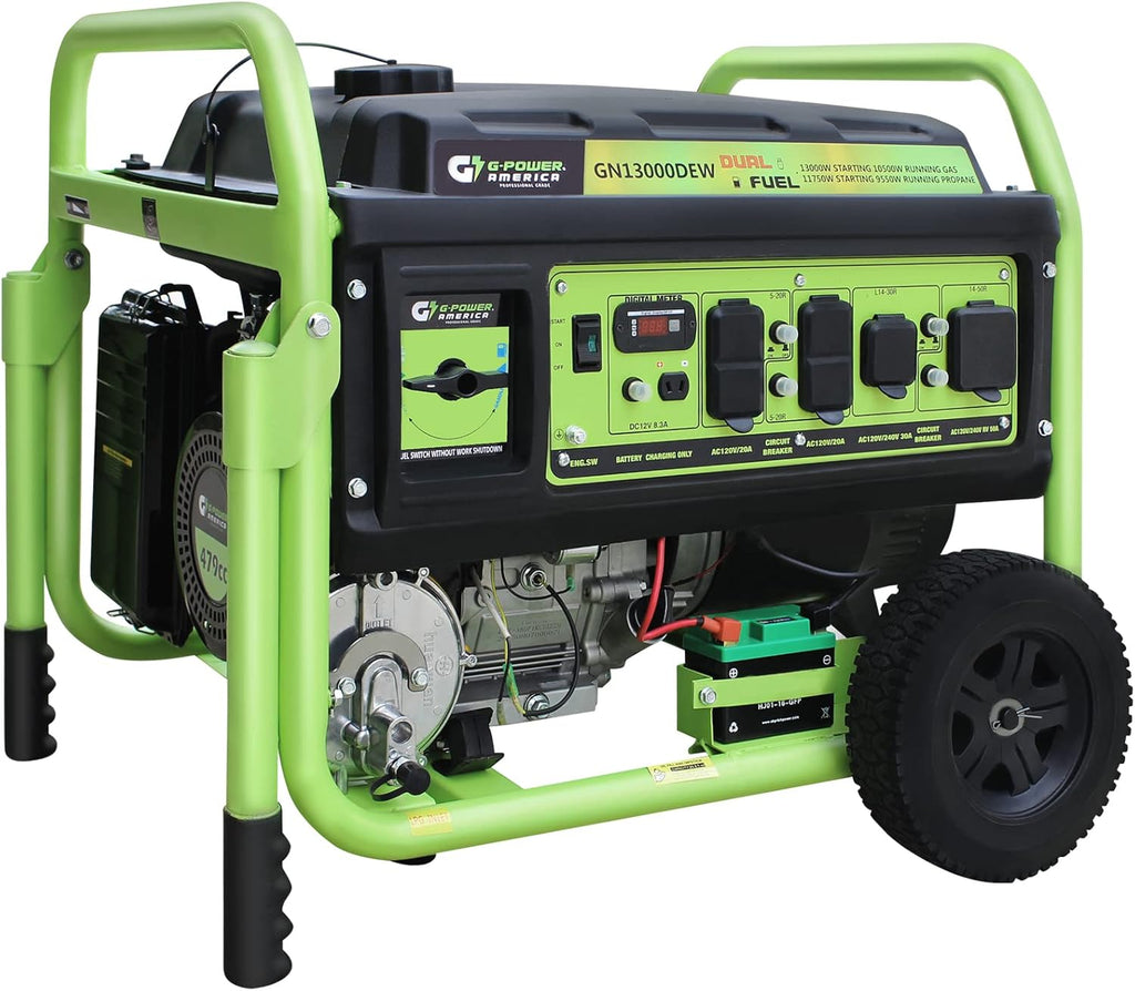 Green-Power America 13000 Watt Dual Fuel Portable Generator, Gas & Propane Powered, Electric Start, Backup Power for Home Emergency, RV Camping & Outdoor Use