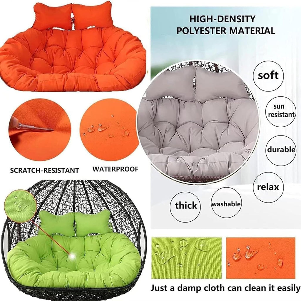 2 Person Egg Chair Cushion Replacement Double Hanging Rattan Chair Cushion Hanging Rocking Chair with 2 Adjustable Headrests Hanging Mattress for Patio Garden Furniture(J)