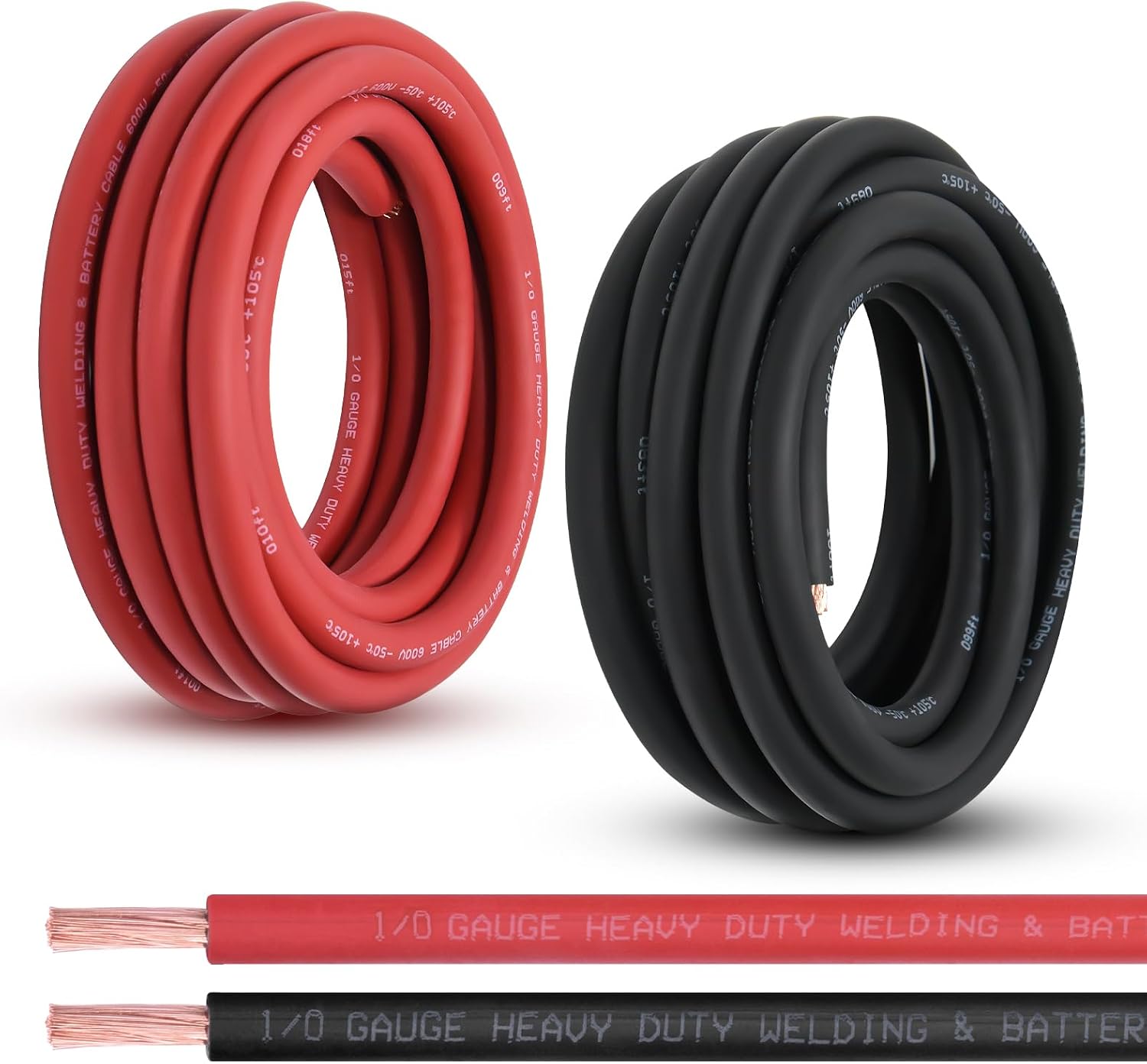 1/0 Gauge Battery Cable, 20FT Red + 20FT Black 1/0 AWG Pure Copper Wire Welding Cable, for Automotive, Battery, Solar and Generator, Standard USA OFC Wire