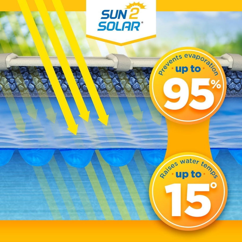 Sun2Solar Blue 16 ft x 36 ft Rectangle Pool Solar Cover | 800 Series | Heat Retaining Solar Blanket | for Heating Rectangular Inground & Above Ground Swimming Pools | Includes 6 Heavy-Duty Grommets