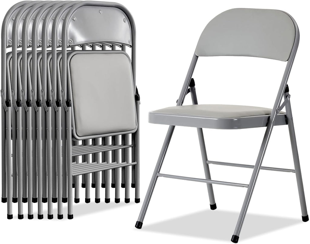 Karl home 8 Pack Grey Folding Chairs with Padded Seats for Outdoor & Indoor, Portable Stackable Commercial Seat with Steel Frame for Events Office Wedding Party, 330lbs Capacity