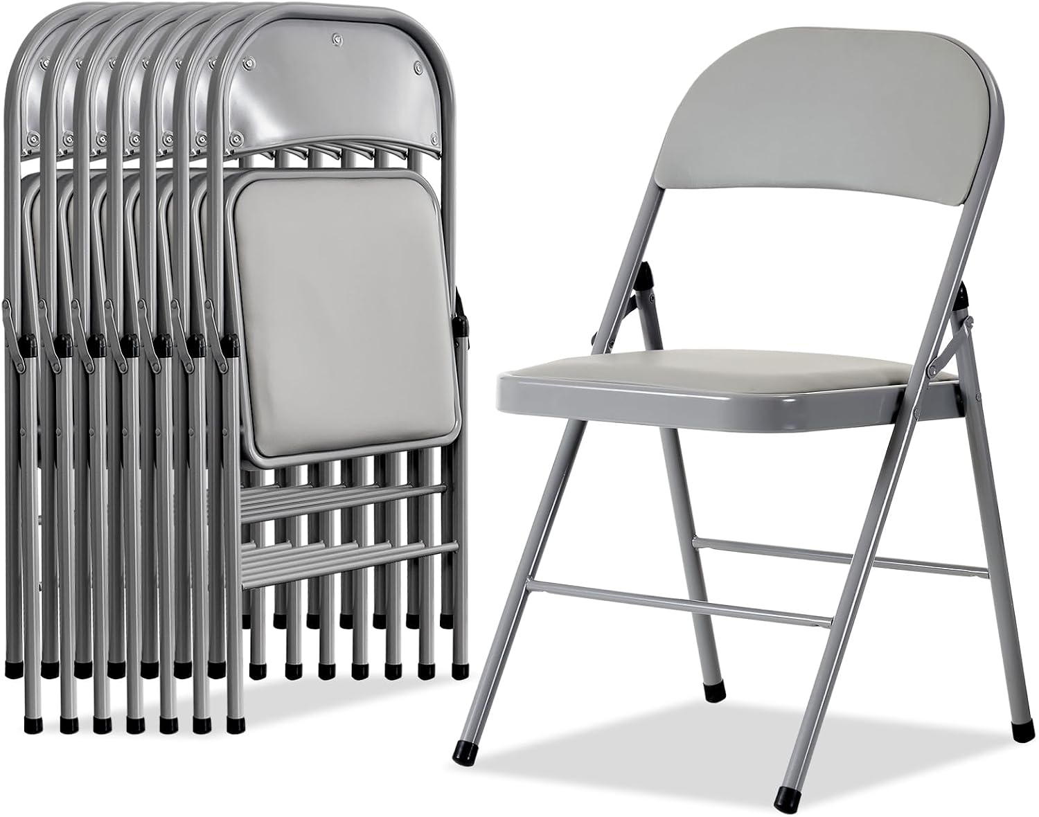 Karl home 8 Pack Grey Folding Chairs with Padded Seats for Outdoor & Indoor, Portable Stackable Commercial Seat with Steel Frame for Events Office Wedding Party, 330lbs Capacity