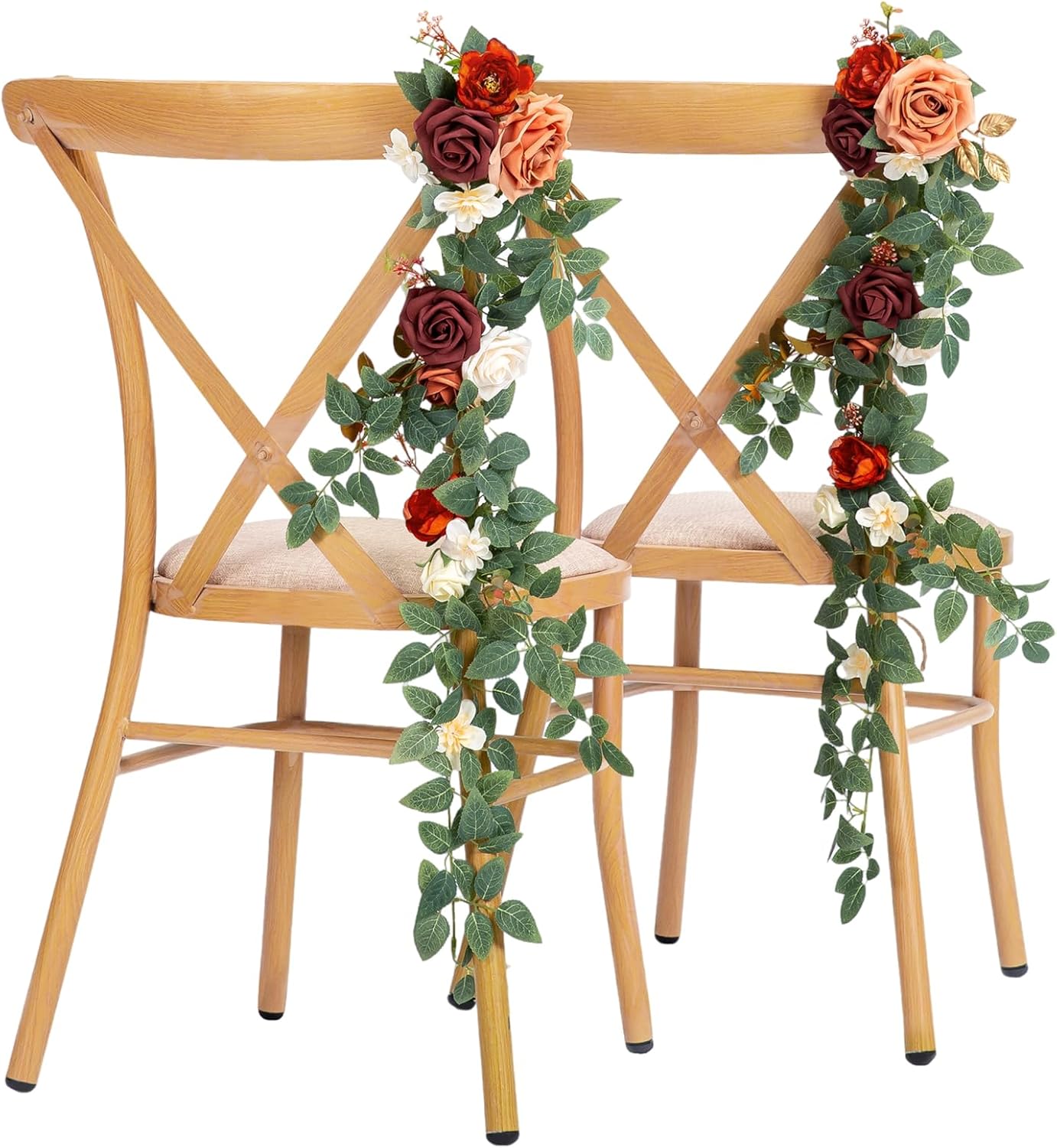 10pcs Wedding Chair Decorations Aisle Floral Swag Artificial Pew Flowers Hanging Garland Burgundy & Orange for Ceremony Reception Church Rose Floral Faux Arrangement Party Outdoor Garden Decor