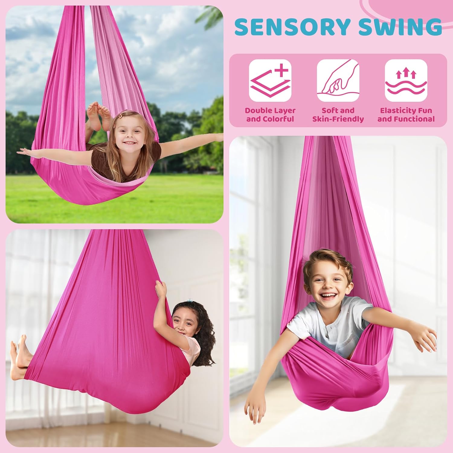 Swing Stand Frame with Sensory Pod Swings and Chair, Sensory Swing Set, X-Shaped Swing Frame, Heavy-Duty Metal Hammock Chair Stand for for Adults Indoor and Outdoor 330LBS(Pink)
