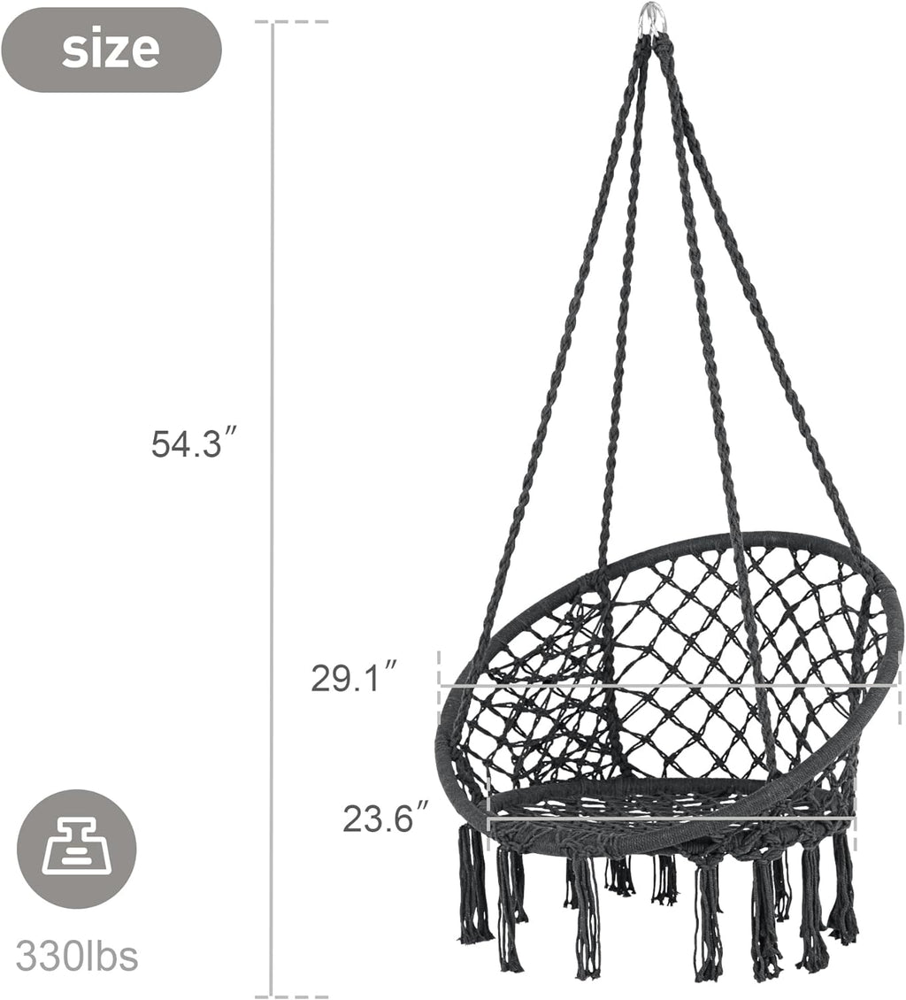 SUNCREAT Hammock Chair Hanging Macrame Swing with Hardware Kits, Max 330 Lbs, Handmade Knitted Mesh Rope Swing Chair for Indoor, Outdoor, Bedroom, Patio, Yard, Garden, Pack of 2, Grey