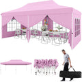HAPPYGRILL 10x20 Pop Up Canopy Tent with Detachable Sidewalls, Waterproof UPF 50+ Outdoor Instant Gazebo Shelter with Carry Bag for Party Wedding Patio Garden, Pink