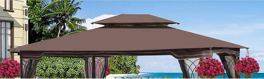 10x13 Ft Outdoor Patio Gazebo Replacement Canopy, Double Tiered Roof Top Cover, UV Protection & Waterproof Fabric, Fits 10x13 Gazebo Frame, Brown(Frame Not Included)