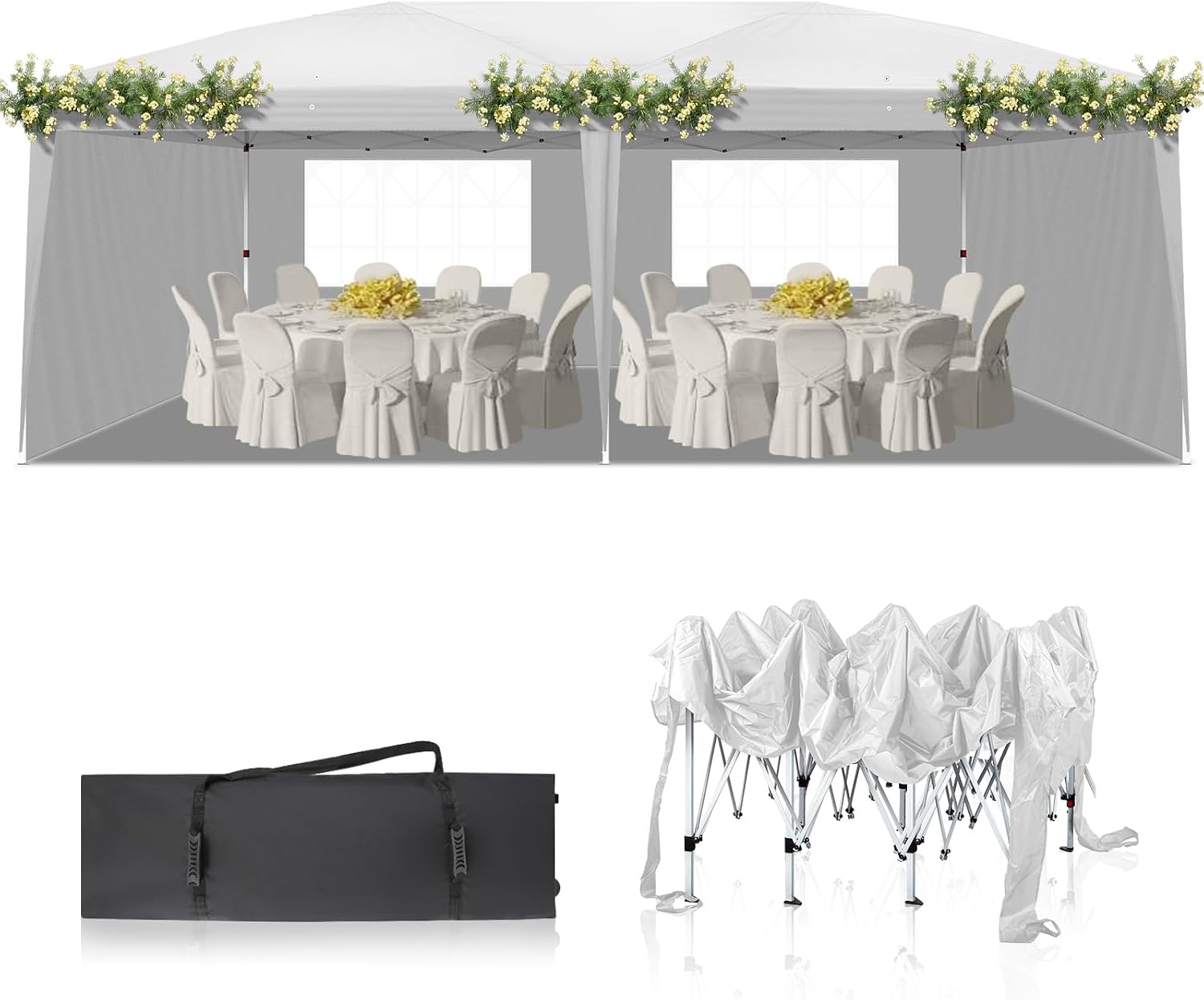 Outvita 10x20ft Pop Up Canopy Tent, Outdoor Instant Shelter Folding Canopy with 4 Side Walls and Carry Bag for Commercial Events, Party, Backyard BBQ, Camping White