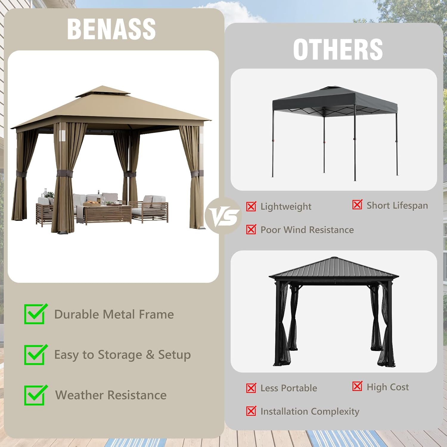 Sannwsg Outdoor Patio Gazebo 10x12 FT, Soft Top Gazebo with Arched Roof Canopy, Metal Frame, Mosquito Netting & Privacy Curtains, for Backyard & Deck, Brown