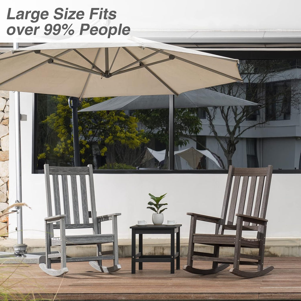 Outdoor Rocking Chair Set of 2, HDPE Oversized Patio Rocking Chairs, Weather Resistant, 350lbs Heavy Duty Porch Rocker with High Back for Backyard, Fire Pit, Garden and Indoor (Grey)